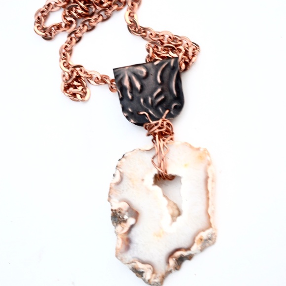 Huge Agate Geode Heavy Solid Copper Chain πHPπ - Picture 4 of 6